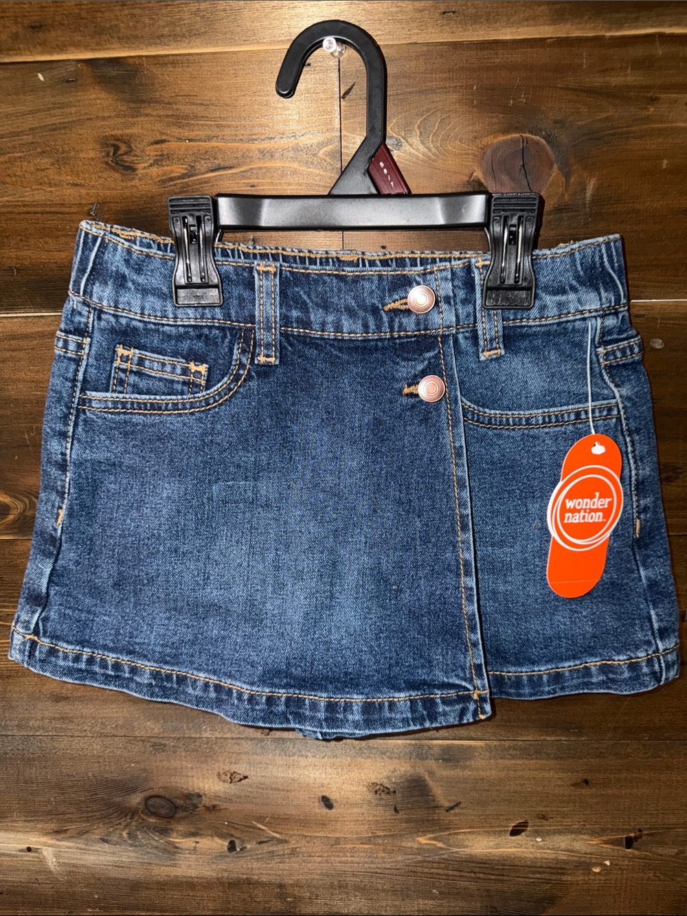 wonder nation Dark Blue Denim Skort with Button Front